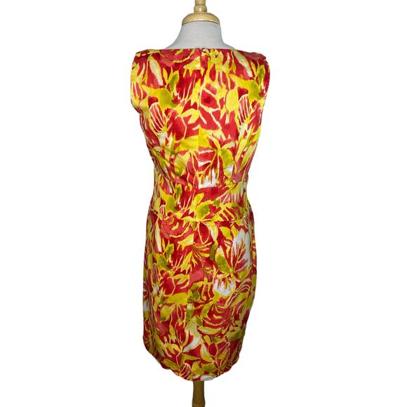 RALPH LAUREN LRL Yellow Red Tropical Floral Print Cotton Stretch Dress Size 12 - Picture 3 of 11